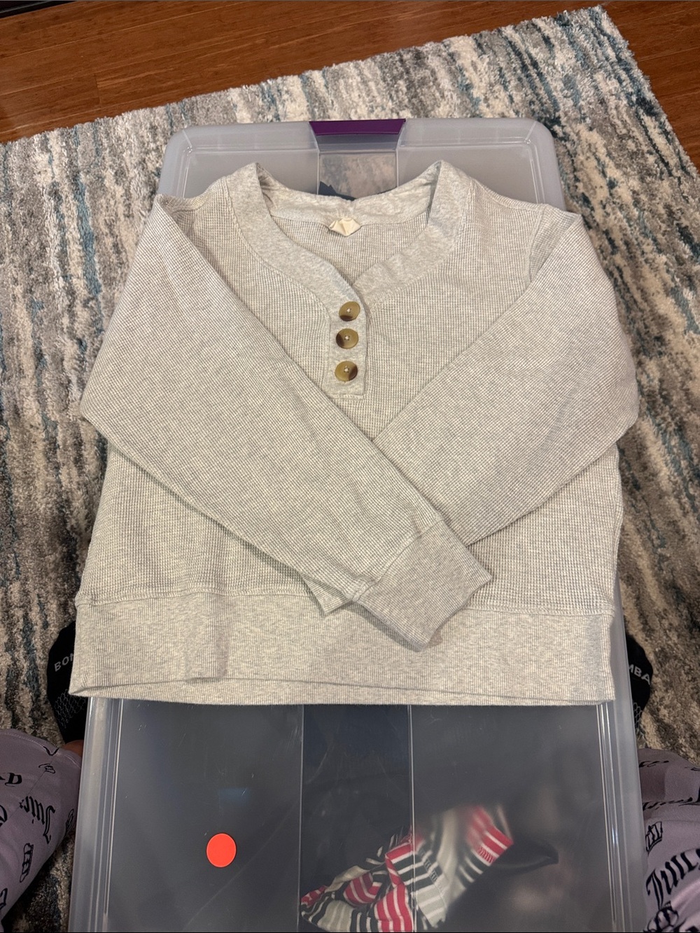 Pact Gray Waffle-Knit Henley Pullover